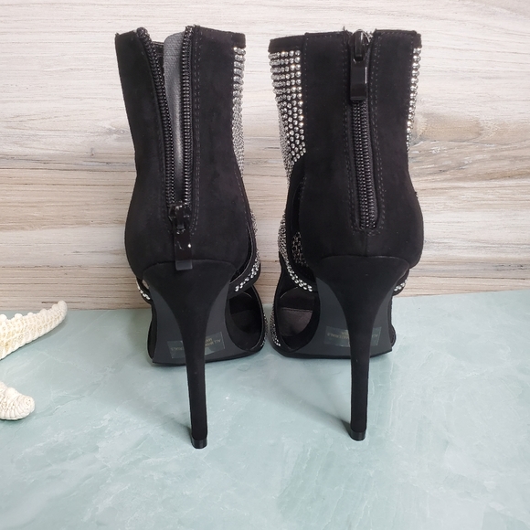 NEW Black Rhinestone Peep Toe Stiletto Ankle Boots - Picture 8 of 8